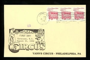 US FDC #2452 Vann's Circus / LGS Card 1990 Lyons NY Circus Wagon 1st Unofficial - Picture 1 of 2