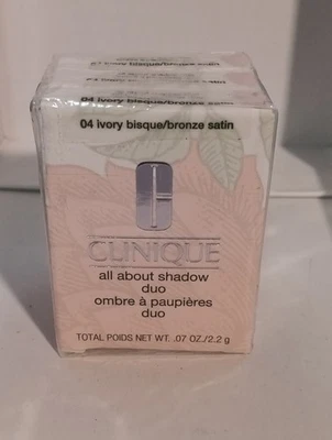 CLINIQUE All About Shadow Duo 04 Ivory Bisque  Bronze Satin .07 oz Full Size NIB - Image 1 of 3