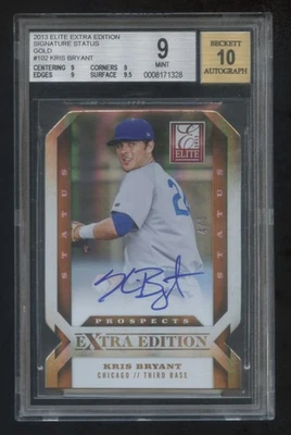 BGS 9 10  KRIS BRYANT 2013 DONRUSS ELITE GOLD RC AUTOGRAPH #ED 4/5 ON CARD AUTO - Image 1 of 2