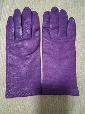 WPL9633 Royal Purple Genuine Textured Leather Women Gloves Sz M 7 Acrylic Lined  - Image 1 of 4