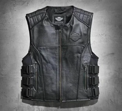 Men's Harley Davidson Swat II Motorcycle Leather Biker Vest - Image 1 of 3