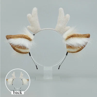 Woven Fabric Plush Antler Headband Women Deer Ear Holiday Party Hair Hoop - Image 1 of 4