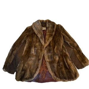 Tissavel Kunstfellmantel Damen braun Acryl Baumwolle Langarm Kragen Vintage - Bild 1 von 11