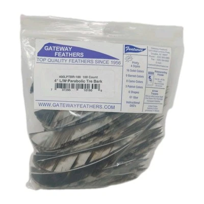 100 Pack Gateway Feathers 4" Left Wing: Parabolic Camo Tre Bark 400LPTBR-100 - Image 1 of 4