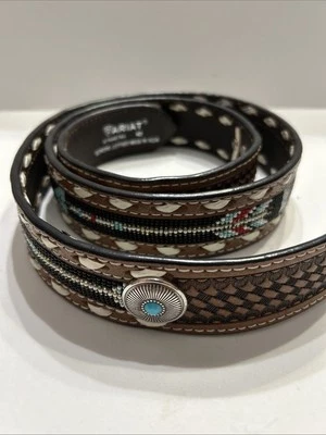 Cinturón de cuero marrón Ariat talla 42 Western con cuentas rojo turquesa sin hebilla A1040708 Foto 1 de 4