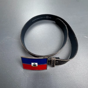 Vera Pelle Leder Classico Italia Gürtel Herren 36-38 Schwarz Used Haiti Flagge - Bild 1 von 10