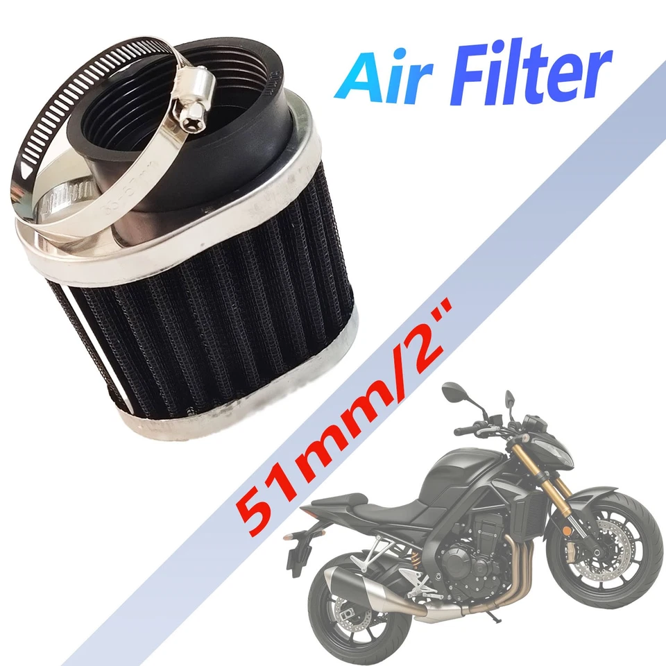Filtro de aire negro con clip para motocicleta 51 mm/2" filtro de admisión de cabeza de hongo 1 pieza Foto 1 de 4