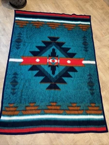 Vintage Biederlack Decke Überwurf Indianer Südwesten USA Made Reverse 75x52 - Bild 1 von 6