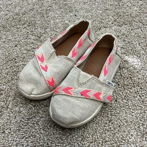 TOMS Natural Metallic Burlap Neon Pink Shoes Toddler Size 7 - Picture 1 of 7