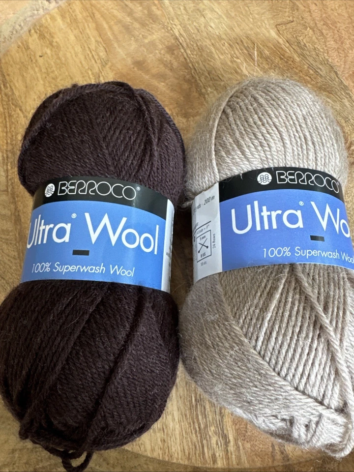 2 hilos Berroco ultra lana (1) marrón #33115 y (1) bronceado #33103 ~ 3,5 oz superlavado YNW Foto 1 de 4