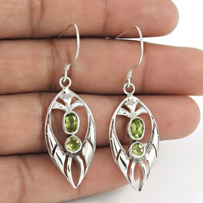 Peridot Gemstone 925 Silver Dangling Engagement Earrings Christmas Gift Jewelry - Image 1 of 4