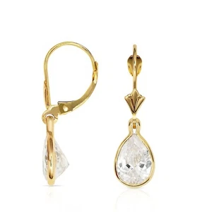 Pendientes de oro amarillo macizo de 14 k con bisel de diamantes simulados de corte pera de 2,5 quilates - Imagen 1 de 5