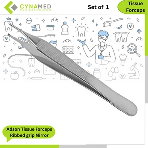 Cynamed Stainless Steel Adson Tissue Forceps Ribbed grip Mirror Finish 4.75 inch - Picture 1 of 4