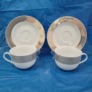 4 pcs GALLERY By Inhesion Set of 2 Coffee/Tea Cups and Saucers Gold Trim - Picture 1 of 9