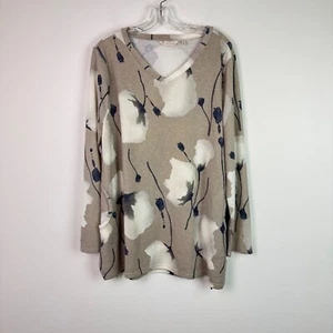 Soft Surroundings Women's Tan White Poppy Floral Knit Tunic Sweater Pockets XL - Picture 1 of 11