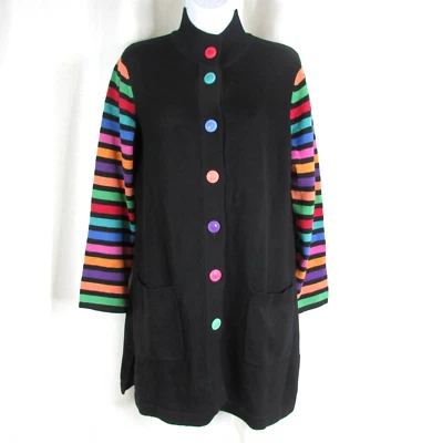 Suéter Cárdigan Largo Arte Usable Bob Mackie Talla S Mangas Coloridas a Rayas Foto 1 de 4
