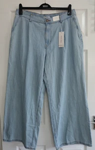 Ex M&S Per Una Wide Leg Pure Cotton Light Denim Hose Jeans _ 18 Regular - Bild 1 von 10