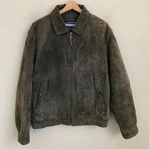Savile Row Mens Bomber Jacket Green Leather Suede Zip Pockets Insulated Lined M - Picture 1 of 11