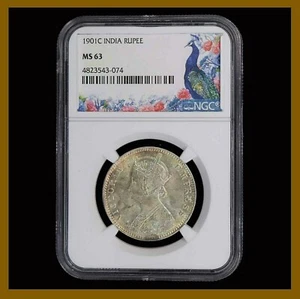 British India 1 Rupee, 1901 (C) Calcutta NGC MS 63 Toned Q. Victoria 4823543-074 - Picture 1 of 2