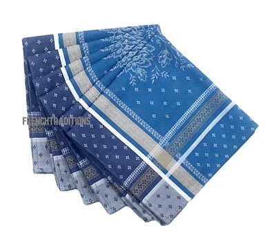 Juego de 6 servilletas francesas provenzales de algodón jacquard flores azul - Hecho en Francia Foto 1 de 3