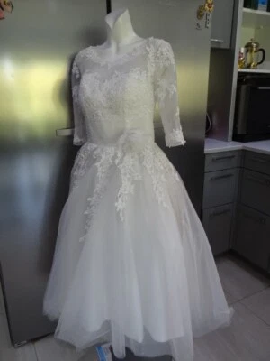 NUEVO Vestido de novia de diseñador DAISY lentejuelas bordado 10 BLANCO MARFIL ex muestra años 50 Foto 1 de 4