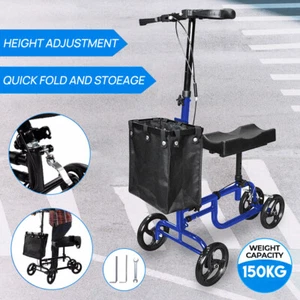 Knee Scooter Foldable Mobility Alternative Crutches Wheelchair with Basket Blue - Picture 1 of 12