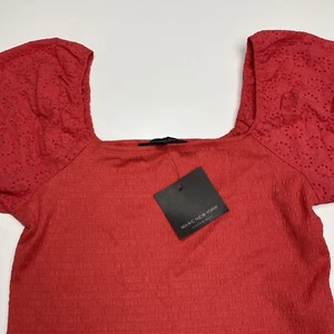 New Marc New York Strawberry Red Short Puff Sleeve Square Neck Top Size S NWT - Picture 1 of 14