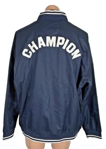 NWT Champion SPELL OUT Windbreaker Baseball Snap jacket Size 2XL Navy Blue - Picture 1 of 10