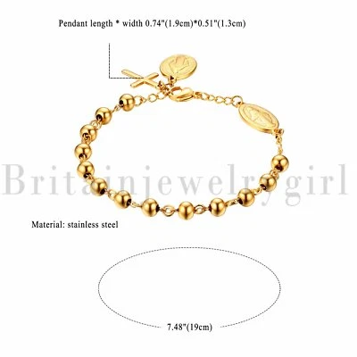 Pulsera de oración religiosa de acero inoxidable con cuentas de cruz de la Virgen María para hombres mujeres Foto 1 de 4