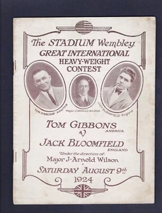 EXTREMELY RARE 1924 TOMMY GIBBONS vs JACK BLOOMFIELD 1st WEMBLEY boxing program - Picture 1 of 1