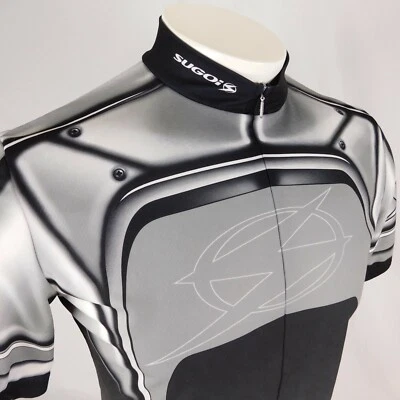 Sugoi Men Cycling 1/2 Zip Jersey Silver Grey 3 Pocket Metal Panel Graphic Sz L - Image 1 of 4