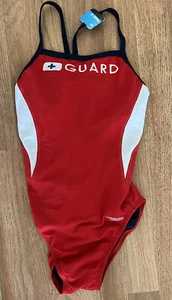 Speedo Womens Guard Red Train II Flyback One Piece Swimsuit Size 28 - Picture 1 of 7