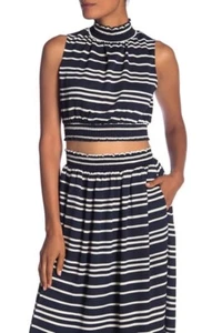 RACHEL ROY Sunset Striped Mock Neck Crop Top Navy White sz L NWT $79 - Picture 1 of 2