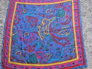 Vintage Liz Claiborne Logo Colorful Floral Fringed Scarf Shawl Square 33” Square - Picture 1 of 11