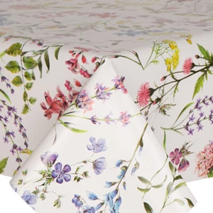 PVC TABLE CLOTH FABULOUS FLOWERS WILD FLORAL PINK PURPLE BLUE YELLOW WIPE ABLE - Picture 1 of 1
