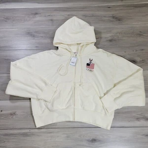 Looney Tunes Hoodie Women's XL Beige Team USA Full Zip Crop New - Picture 1 of 10
