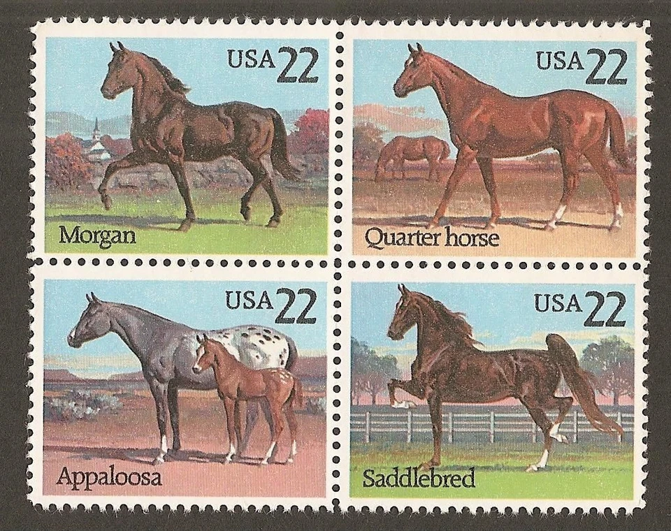 #2158a 22c Horses - Block of 4- MNH - Image 1 of 1