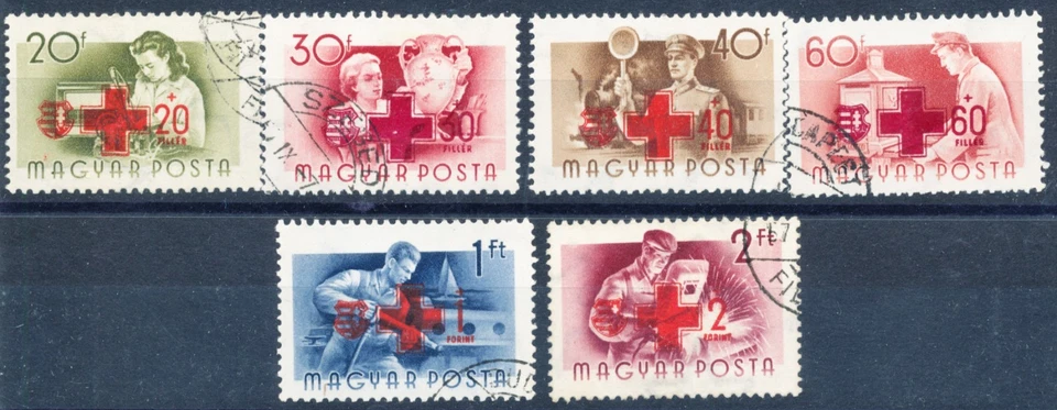 HUNGRÍA - 1957.  Trabajadores húngaros - Sobreimpresión Cruz Roja - USADOS Foto 1 de 1