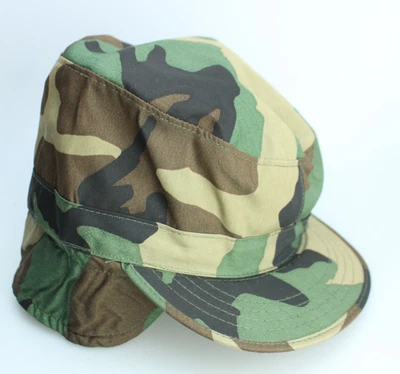 Closeout US Military Cold Weather Woodland Patrol Cap Hat w/ Ear Muffs USA Made - Image 1 of 4