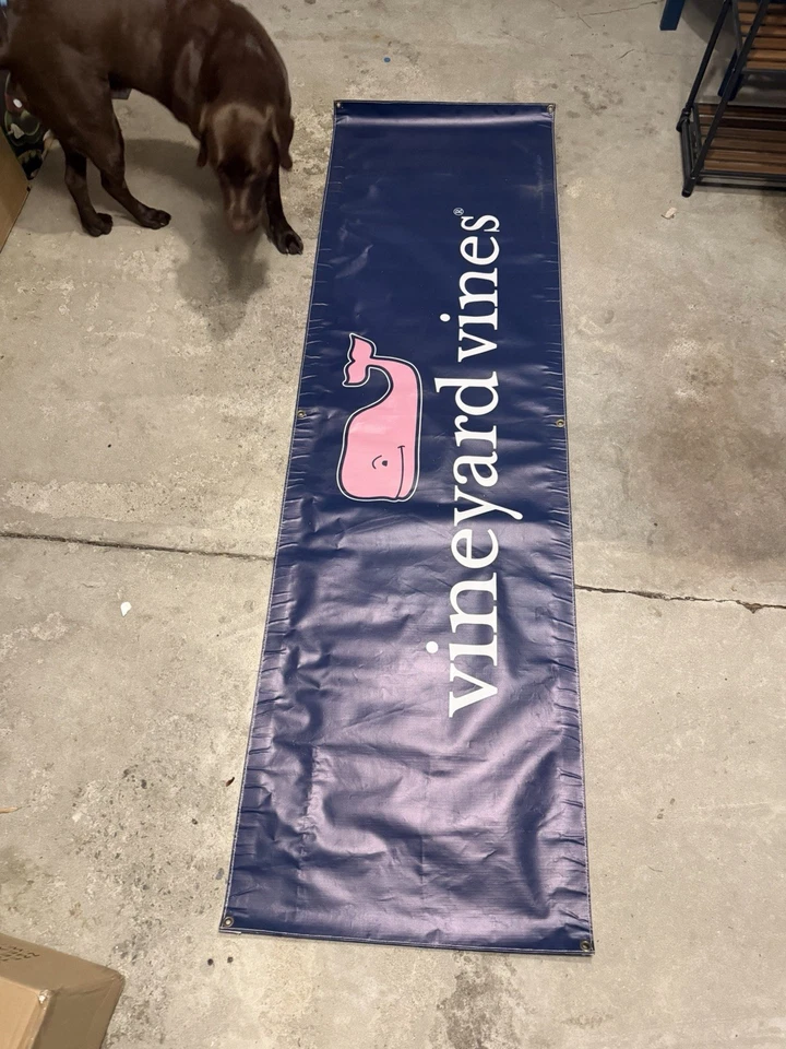 Vintage Vineyard Vines Large Banner - Navy w/ Pink Whale - 85.5” x 25.5” - Image 1 of 4