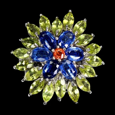 Anello in argento sterling 925 marchesa peridoto cianite zaffiro gemma... - Immagine 1 di 4