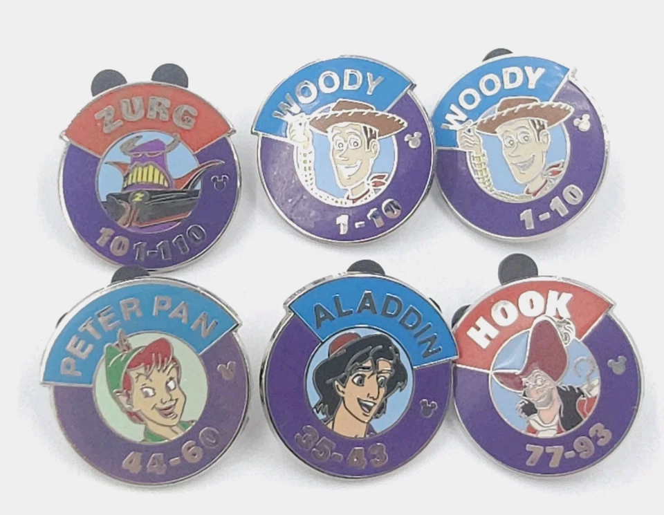 6 Disney Pins - Heroes/Villians Magic Kingdom Parking Lot Signs Hidden Mickey - Image 1 of 4