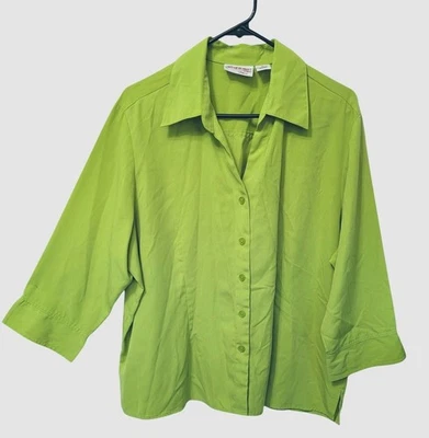 Blusa Joanna Plus 2X Abotonada Verde Brillante Manga 3/4 Cuello Cuello Ligero Foto 1 de 4