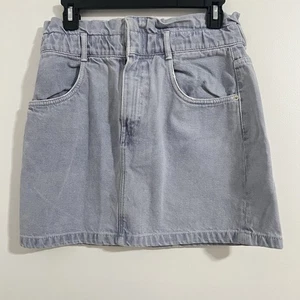 Zara Paperbag Denim Mini Skirt Size M Gray Light Wash Jean Y2K Retro Grunge - Picture 1 of 5