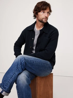 Banana Republic Ribbed Boucle Polo Cardigan | Navy Small #689305 NEW - Image 1 of 3