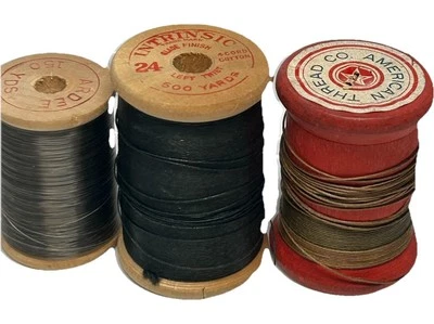 3 Wooden Spools  Intrinsic glade finish Ardee & American Thread carpet red spool - Image 1 of 4