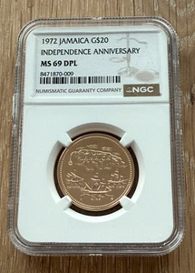 Jamaica 1972 Gold 1/4 oz $20 NGC MS69 DPL Independence Anniversary - Picture 1 of 2