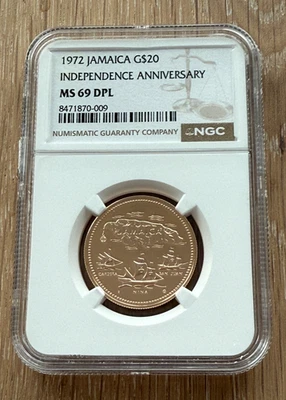 Jamaica 1972 Gold 1/4 oz $20 NGC MS69 DPL Independence Anniversary - Image 1 of 2