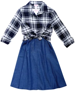 Bloome De Jeune File Dress Size Girls Size 7 Plaid Blouse Blue Skirt White Top - Picture 1 of 6