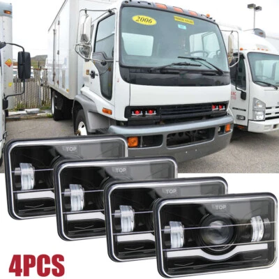 4PCS Black 4x6" LED Headlights DRL Hi Lo Sealed fits GMC T6500 T7500 1997-2009 - Image 1 of 4